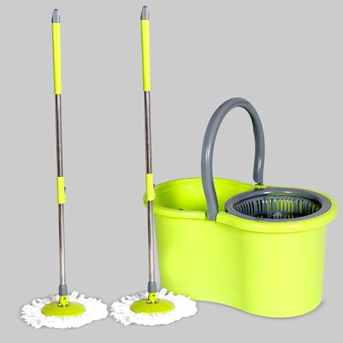 Sumoware Industries Plastic Bucket Quick Spin Mop With 1 Microfiber Wet Dry Mophead Floor Cleaning Pocha Extendable Handle Removable Wringer 360° Floor Cleaner Mopping Set (Green) Plastic