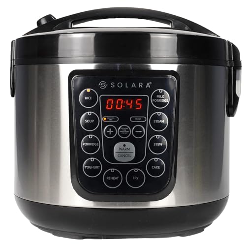 Solara Multipurpose Electric Rice Cooker, 4 Litre – Cool Touch Multipurpose Cooker And Food Steamer, Digital Rice Cooker, 4 Cups (8 Cups Cooked) With Steam & Rinse Basket, 500 Watts, Silver