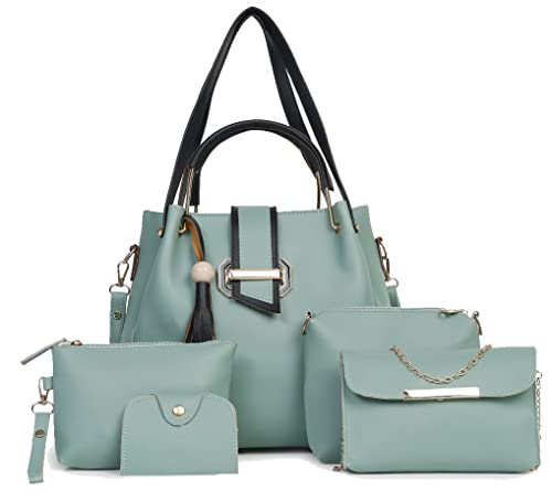 Fargo Handbag For Women And Girls Combo Set Of 5 (Light5Pc) (Green)