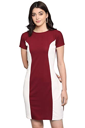 Purvaja Women’S Bodycon Knee Length Dress(Lucy-114-Wh-Mr_Maroon_Medium)