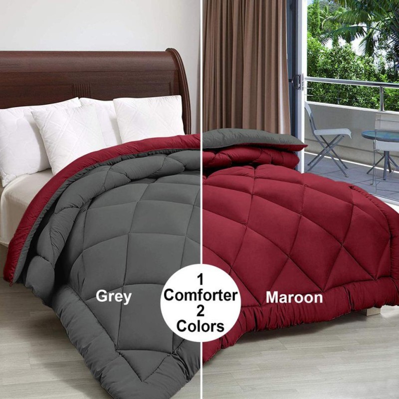 Bsb Home Solid Double Comforter For  Mild Winter(Microfiber, Maroon, Grey)