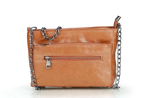 Campilo Women’S Brown Art Leather Crossbody Bag With Chain Strap (Brown)