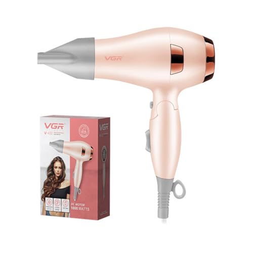 Vgr V-432 Professional Foldable Hair Dryer 1000 Watts Dc Motor 2 Speed Settings With Styling Concentrator, Overheating Protection, Independent Cool Shot Button & A Hanging Loop,1.8M Cable – Pink