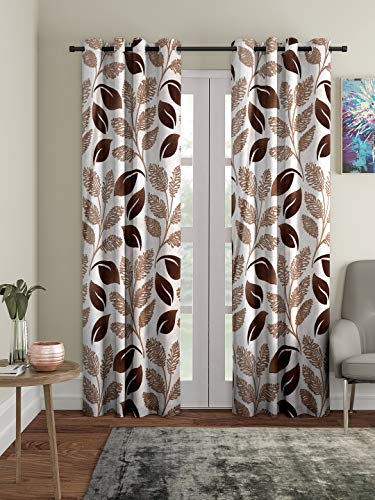 Cortina 2 Piece Floral Design Panel Eyelet Polyester Door Curtains – 7 Feet, Brown