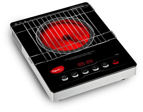 Pigeon Eva Infrared Cooktop 2000 Watts Black (With Free Stainless Steel Grill, Full Touch Panel, Auto Shut Off And Overheat Protection)