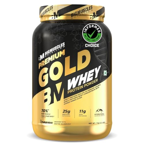 Bigmuscles Nutrition Premium Gold Whey [1Kg] | Informed Choice Uk Certified | Isolate Whey Protein Blend | 25G Protein | 11G Eaa | Prohydrolase Enzyme Technology [Belgian Chocolate]