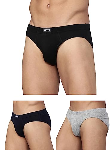 Levi’S Men’S Cotton Style #011 Comfort Regular Fit Solid Brief (Pack Of 3) (#011-Brief-Lt Gmel/Blk-P3_Lt, Dk. Grey Melange,Black_M)