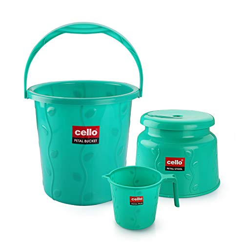 Cello Petal Bathroom Set | Sturdy And Durable | Lightweight And Rigid | Easy To Clean And Attractive Design | Small Set Of 3, Green