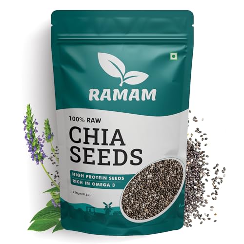 Ramam Chia Seeds For Weight Loss 250G-100% Clean Superfood | Rich In Omega-3, Protein, Fiber & Calcium | Gluten-Free | Ideal For Weight Loss, Heart Health & Healthy Snacks | Versatile For Eating & Baking – 250G