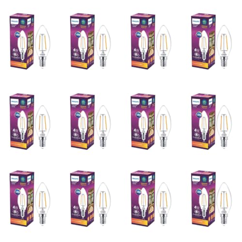 Philips E14 Clear Candle 400-Lumen Decorative Wall Lights (4W, Pack Of 12, Warm White)