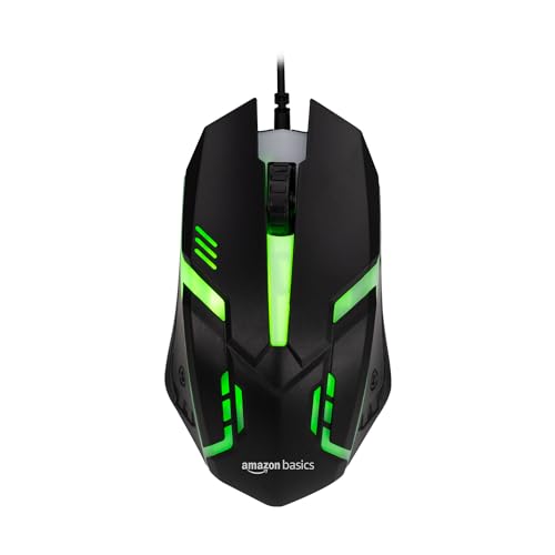 Amazon Basics Wired Gaming Mouse | High Precision 1600 Dpi, Rainbow Led Lights, Dpi Switch | Lightweight And Portable