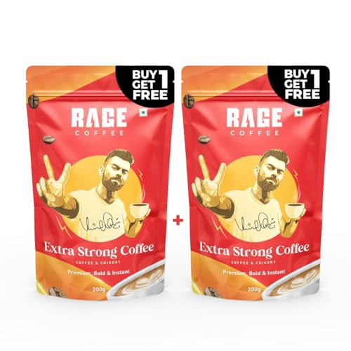 Rage Coffee Extra Strong Premium Blend Coffee Powder | Premium, Bold & Instant | Instant Coffee & Chicory- 100% Arabica Beans For Hot & Cold Coffee | Pack Of 2 | 200G Each