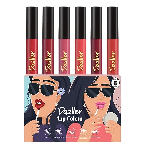 Dazller Lip Colour Mini, 3.6G, Nude Mood, Pack Of 6, Ultra-Intense Matte, Smudge-Proof, Transfer-Proof, 8-Hr Stay, Single-Stroke Application