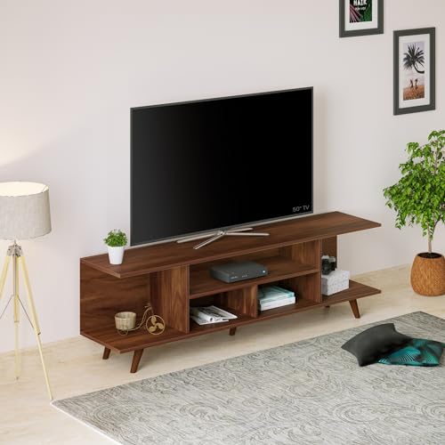 Bluewud Anatdol Engineering Wood Floor Standing Tv Entertainment Unit Set Top Box Stand/Tv Cabinet With Shelves For Books & Décor Display Unit, Upto 60 Inches (Brown Maple)