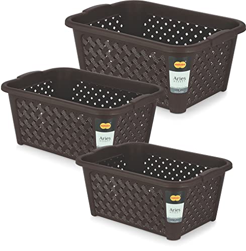 Nakoda Plastic 222 Aries Rectangular Storage Basket Without Lid Multipurpose Use For Kitchen&Home Organiser Box For Fruits Vegetables,Toys,Stationary Items,Color May Vary,Set Of 1(42.6 X 31 X 17.5)Cm