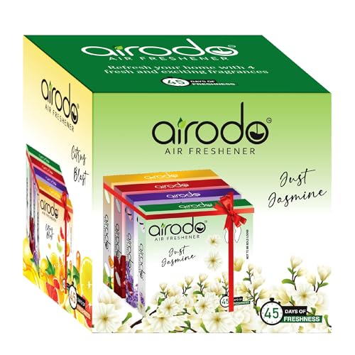 Airodo Air/Room Freshener Magic Rose, Just Jasmine, Lovely Lavender & Citrus Blast Blocks With Long Lasting Automatic Fragrance Booster Lasts Up To 30 Days (Pack Of 4,50Gm)