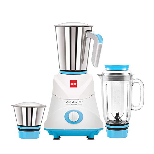 Cello Grind-N-Mix Ertiga Mixer Grinder, 750 Watts, 2 Stainless Steel Jar And 1 Juicer Jar, Blue