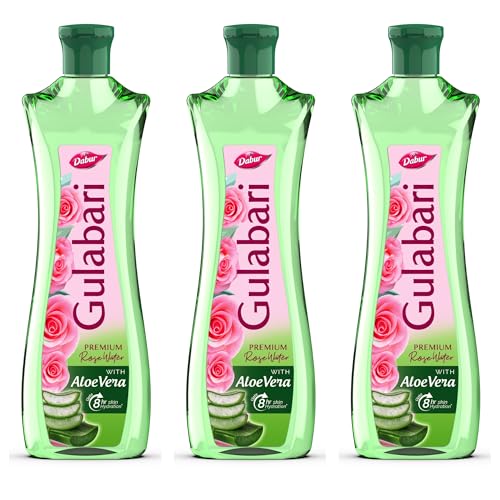 Dabur Gulabari Premium Rose Water With Aloe Vera – 1200 Ml (400Ml X 3) | Upto 8 Hr Skin Hydration | Cleanses, Tones And Moisturises Skin | For All Skin Types