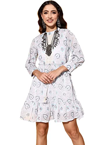 Ishin Women’S Above Knee Length Cotton Embellished Floral Grey A-Line Dress Inwdr0298_Gr_Xl_Grey