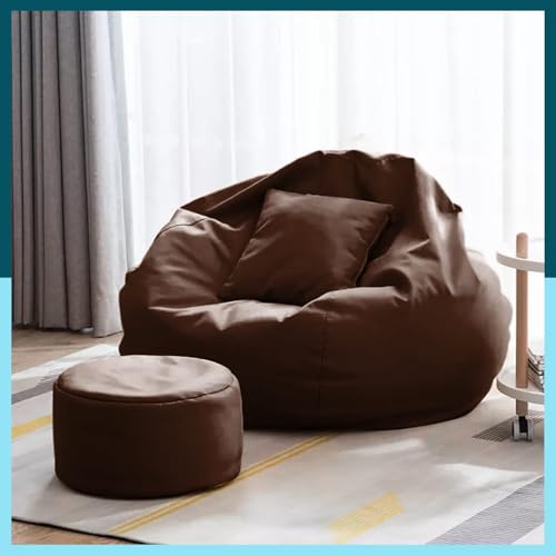 Comfybean Bag With Beans Filled 4Xl Bean Bag Sofa With Free Cushion And Footrest – Official : Plushpod Combo (Matching Color : Regular, Brown) – Faux Leather