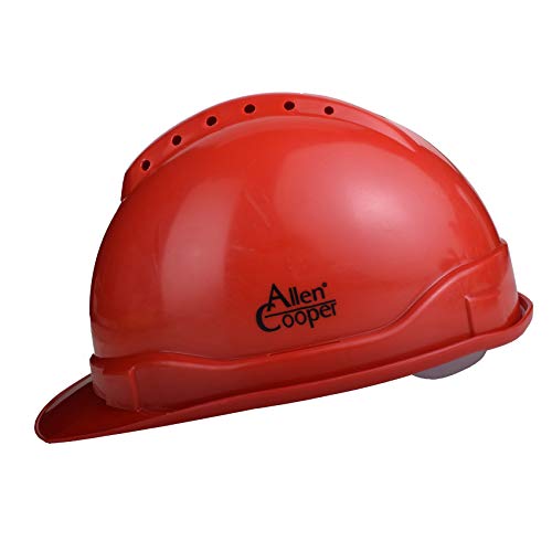 Allen Cooper Safety Helmet Sh-702, Shell With Ventilation, Plastic Cradle With Manually Adjustable Headband – Red