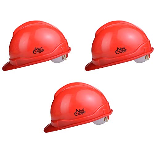 Allen Cooper Industrial Safety Helmet Sh-721, Plastic Cradle With Ratchet Adjustable Headband – Red (Pack Of 3)