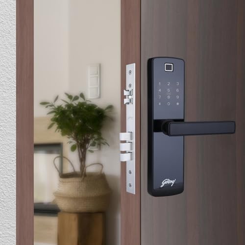 Godrej Smart Lock I Catus Connect I Digital Lock For Wooden Door | 5 In 1 Access I Wifi I Fingerprint I Rfid Card I Pin Access I Mechanical Key I 3 Strong Locking Dead Bolts I Black I 3 Yrs Warranty