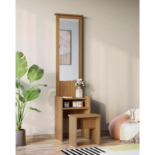 Wakefit Dressing Table With Mirror | 1 Year Warranty | Dressing Table, Dressing Table With Mirror And Storage, Dressing Table With Stool (Engineered Wood – Urban Teak, Heka)