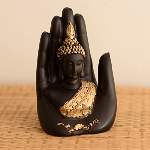 Ecraftindia Golden Handcrafted Palm Buddha Polyresin Showpiece (12.5 Cm X 7.5 Cm X 17.5 Cm, Black)