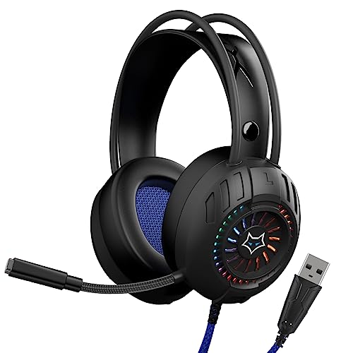 Evofox Aurora Usb Gaming Wired Over Ear Headphones With 7.1 Dynamic Surround Sound | Adjustable Boom Mic | Rgb Backlight | Protein Leather Ear Cushion | In-Line Controls | Braided Cable (Black)