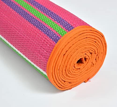 Vandille Chatai Mats For Home, Chattai Mat For Sleeping On Floor/Chatai Plastic Mat For Floor, Plastic Mat For Sleeping, Floor Mat Plastic Chatai With Handles, Set Of 1, Pink, 3X6 Feet