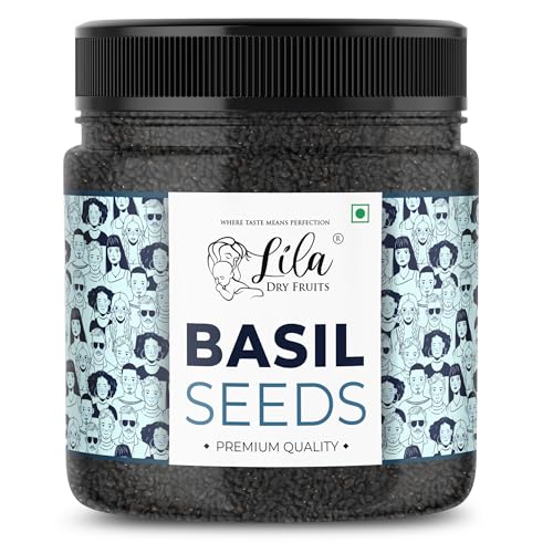 Lila Dry Fruits Premium Basil Seeds 250 Gms Jar Pack | Raw Organic & Natural Sabja Seed | Tukmaria Beej For Diet, Rich In Proteins And Minerals | Sabza Bij Low Calorie Snack With Health Benefits