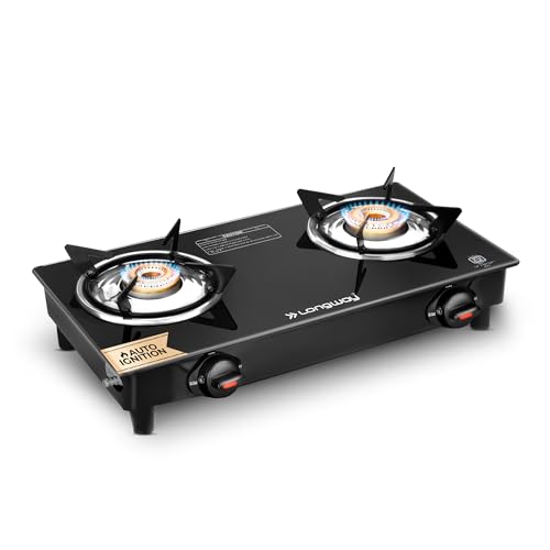 Longway Furn Glass Top, 2 Burner Auto Ignition Glass Gas Stove (Black, Isi Certified, 1 Year Warranty)