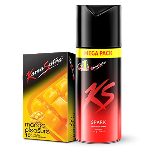 Kamasutra Spark Deodorant Mega Pack 220 Ml And Mango Flavoured Condoms 10 Count, Spray, Men