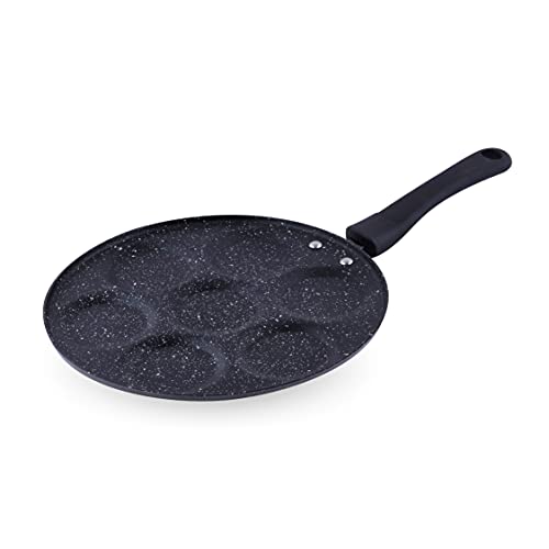 Attro Non Stick Heavy Duty 7 Cavity Single Handle Uttapam Tawa, Spatter Finish, Black