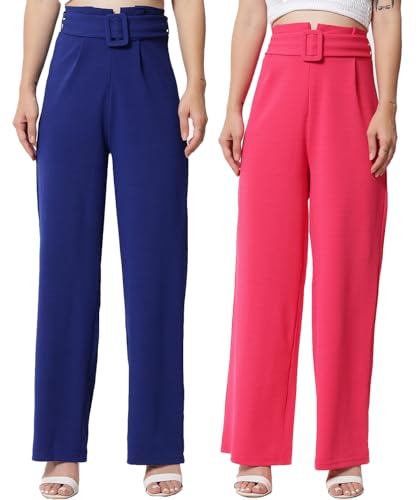 Kotty Pack Of 2 Women Flared Fit Multicolor Viscose Rayon Trousers