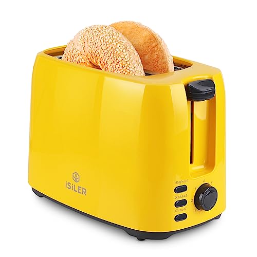 Isiler 2 Slice Toaster,3.3 Cm Wide Slot Bread And Bagel Toaster With 7 Shade Settings And Double Side Baking,Compact Bread Toaster With Removable Crumb Tray,Defrost Cancel Function Yellow,750 Watts