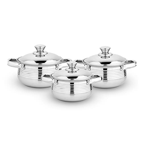 Steelcraft Premium Stainless Steel Induction Compatible Cookware Irish Handi With Steellid -3 Pieces Handi 14Cm(900Ml), 16Cm(1100Ml), 18 Cm(1550Ml)