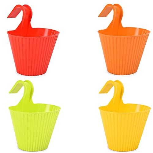 Go Hooked Plastic Hanging Pots & Planters- Multicolour, Set Of 4