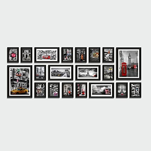 Printelligent Photo Frame Set European Design Extra Large Wood Photo Frame Set Of 20 Wooden Frames (Black)