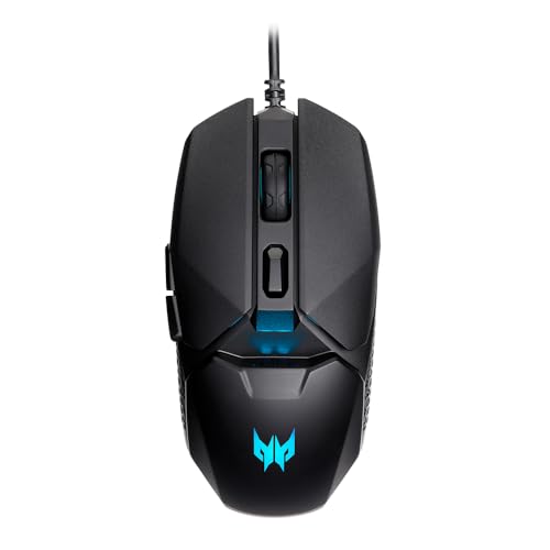 Acer Predator Cestus 327 Multi-Grip Design Wired Gaming Mouse (8000 Dpi/150 Ips/6 Buttons/5-Level Dpi Settings With 5 Led Color/Elan Om36 Sensor/1000Hz Polling Rate) With 20M Click Lifespan, Black