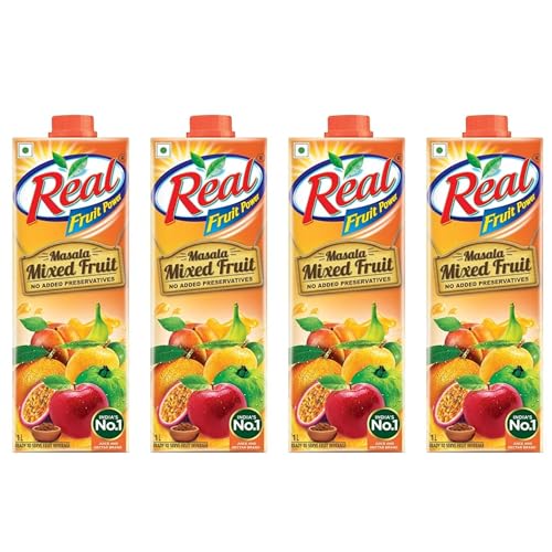 Real Masala Mixed Fruit Juice – 1L (Pack Of 4) | No Added Preservatives, No Artificial Colours & Artificial Flavours | Goodness Of Best Fruits With Chatpata Masala | Daily Dose Of Fruit Nutrition| Tasty, Refreshing & Energizing Fruit Drink