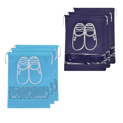 Bigplayer Travel Shoe Bags, Portable Travel Shoe Tote Bags – Packing Organizers For Men And Women- Aqua Blue (3 Pcs) + Navy Blue (3 Pcs) – 6 Piece Pack(Multicolor)