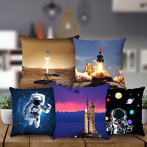 Rubix Home Multicolor Astronaut Print Cushion Covers (Pack Of 5)