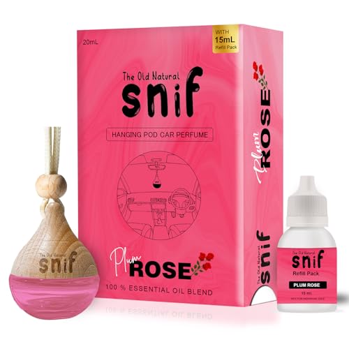 The Old Natural Snif Car Perfume With Essential Oils | Car Perfume Diffuser With 15Ml Refill Pack | Car Fresheners Long Lasting | Car Air Freshener (Pack Of 1, 20Ml) (Plum Rose)