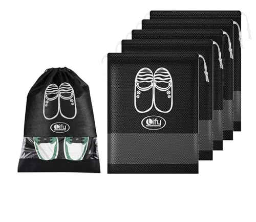 Lify Fabric Shoe Bags (Set Of 6) (Transparent & Black)