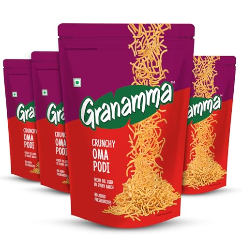 Granamma Crunchy Oma Podi| Pack Of 4, 500G| Traditional South Indian Snacks| Ready-To-Eat Snack| Fresh Oil Used In Every Batch| No Added Preservative (125G X 4)