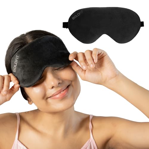 Boldfit Eye Mask For Sleeping With Adjustable Strap Super Soft Sleeping Mask Blind Fold For Comfortable Sleep Travelling Sleep Mask Pad For Girls Sleeping Eye Mask Blind Folds – Black, Silk