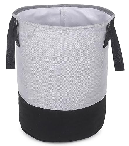 Glun Plastic Round Shape Foldable Laundry Bag Capacity Of 45 Ltr, Non Woven Toys And Cloth Bag, Grey And Black Combination Pack Of 1