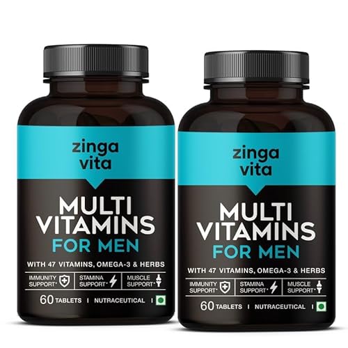 Zingavita Multivitamin For Men With 47 Essential Nutrients | Infused With Multivitamins, Minerals, Omega 3 & Vital Herbs For Energy, Metabolism, Immunity, Stamina & Muscles Recovery – 120 Veg Tablets